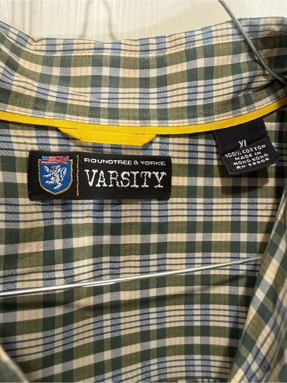 Roundtree & Yorke Men's Green, Blue & Yellow Plaid Button-Down Shirt - Varsity